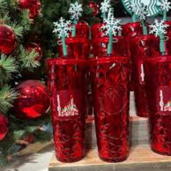 NWT Disneyland Resort Starbucks 2024 Tumbler with Straw Red Christmas - Picture 2 of 10